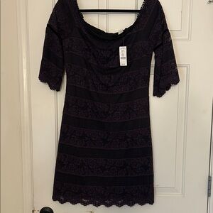 White House Black Market Dark Purple Off-Shoulder Lace Mini Dress